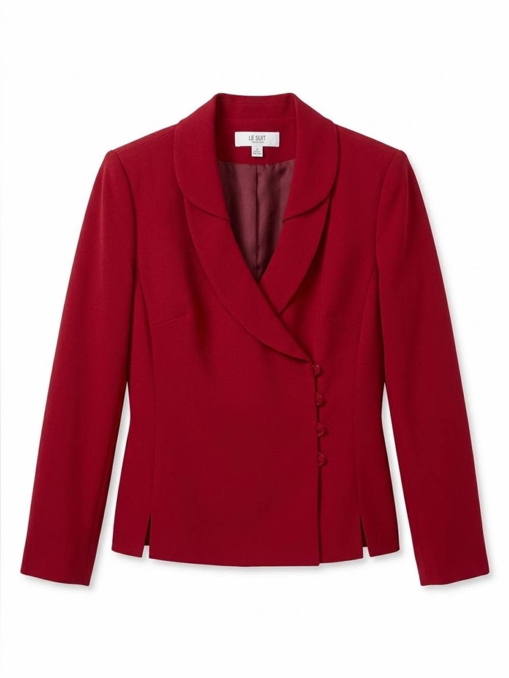 Le Suit Red Asymmetric Button Blazer Jacket Shawl Collar Career Power Suit top